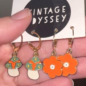 Vintage Odyssey Mushroom / Floral Earring Set